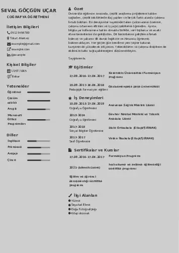 Coğrafya Öğretmeni CV Örnekleri cv indir